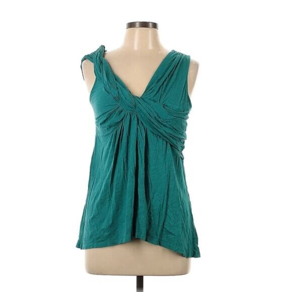 Anthropologie Deletta Twist Flounce Tank Ruched Flowy Top Size Large Teal Boho - Picture 1 of 7